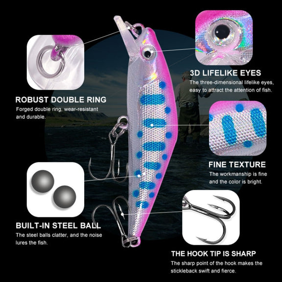 HENGJIA 5.7cm 3.4g Microbe Road Lures Slow Sinking Minnow Fake Bait, Color: 10 Colors Bagged