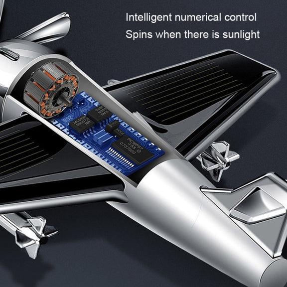 Solar Car Airplane Ornament Solid Aroma Diffuser Car Rotating Decoration Items(Silver)