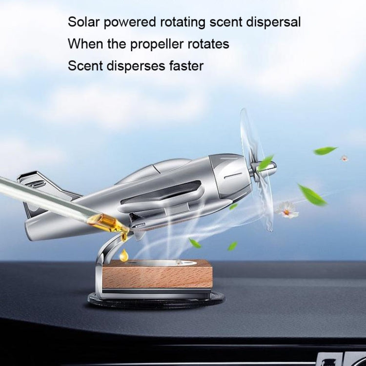 Solar Car Airplane Ornament Solid Aroma Diffuser Car Rotating Decoration Items(Silver)