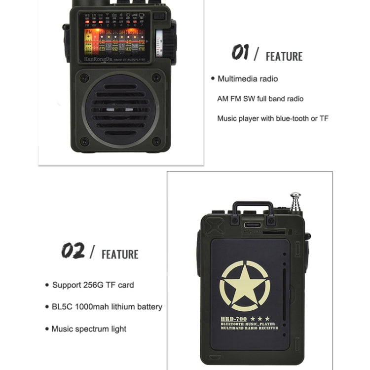 HanRongda HRD-700 Full Band Bluetooth MP3 Play Radio Station Memory Mechanical Tuning Radio(Green) - free shipping - PMC Jewellery - Order now!