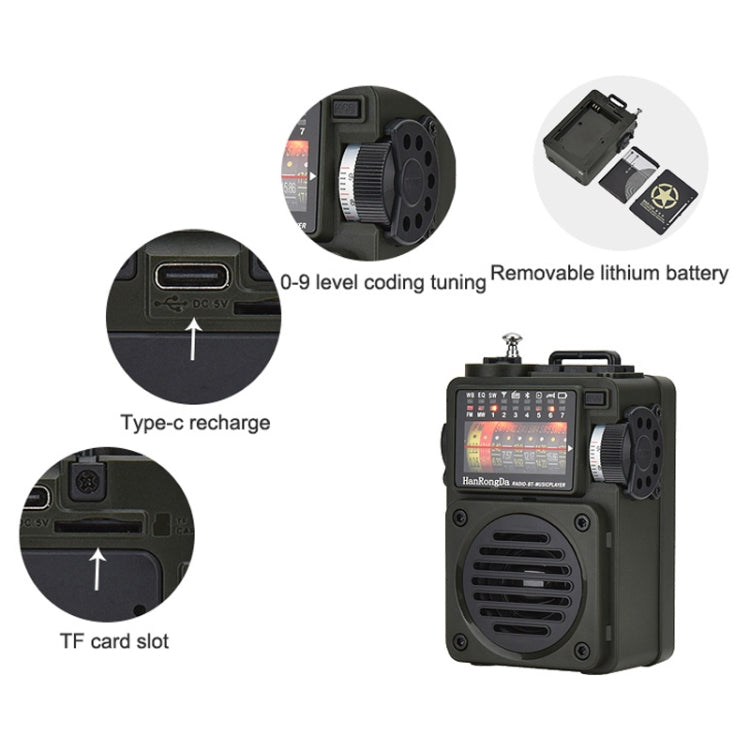 HanRongda HRD-700 Full Band Bluetooth MP3 Play Radio Station Memory Mechanical Tuning Radio(Green) - free shipping - PMC Jewellery - Order now!