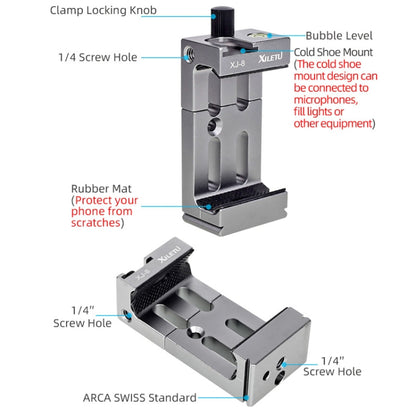 XILETU XJ-8 Aluminum Alloy Camera Head Tripod Mobile Phone Clip(Black) - Other Accessories by XILETU | Online Shopping South Africa | PMC Jewellery | Buy Now Pay Later Mobicred