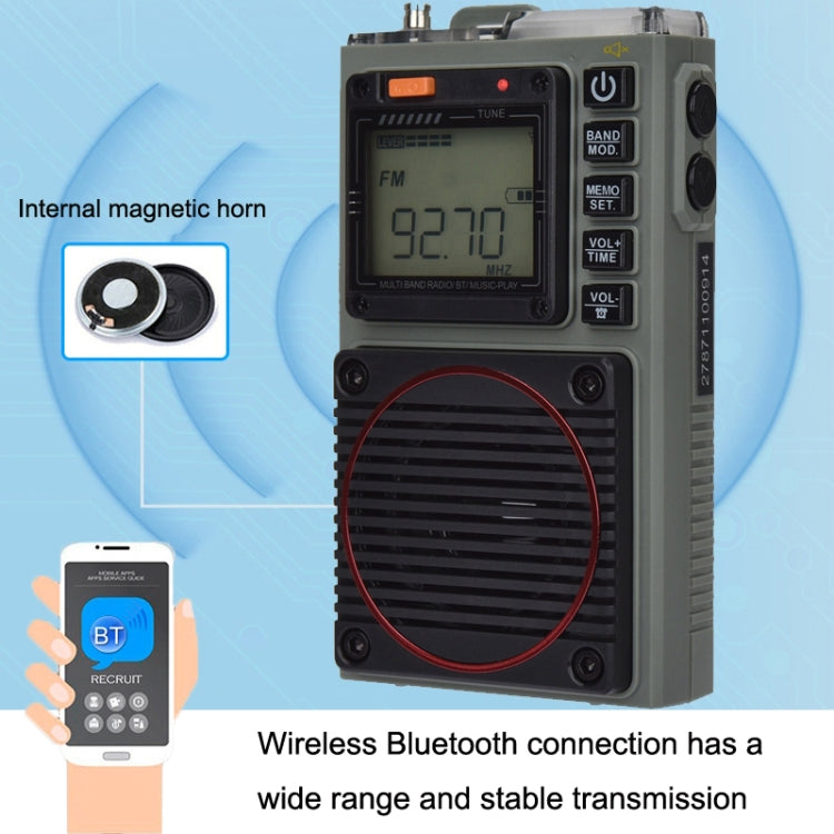 HanRongda HRD-787 High Performance Full Band Portable Bluetooth Card SOS Warning LED Lighting Radio(Green) - free shipping - PMC Jewellery - Order now!