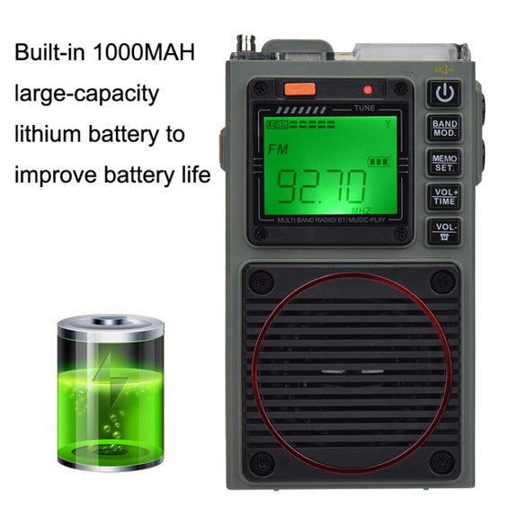 HanRongda HRD-787 High Performance Full Band Portable Bluetooth Card SOS Warning LED Lighting Radio(Green)