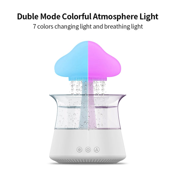 CH06 300ml Rain Humidifier Mushroom Cloud Colorful Night Lamp Aromatherapy Machine, Style: With Remote Controller(White)