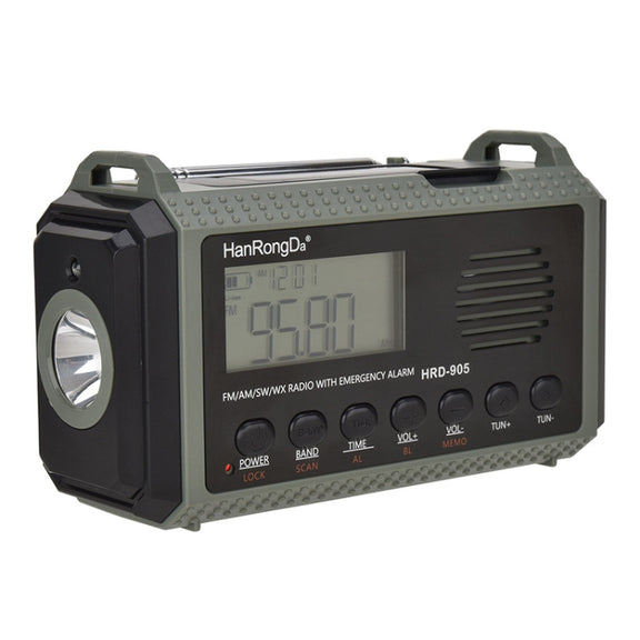 HanRongda HRD-905 Solar Charging LED Lighting Generation Disaster Prevention Emergency Full Band Radio(Army Green)