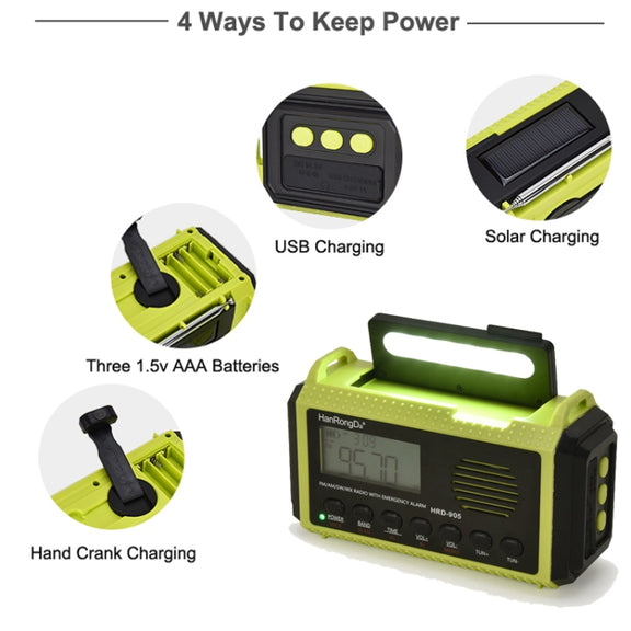 HanRongda HRD-905 Solar Charging LED Lighting Generation Disaster Prevention Emergency Full Band Radio(Army Green)