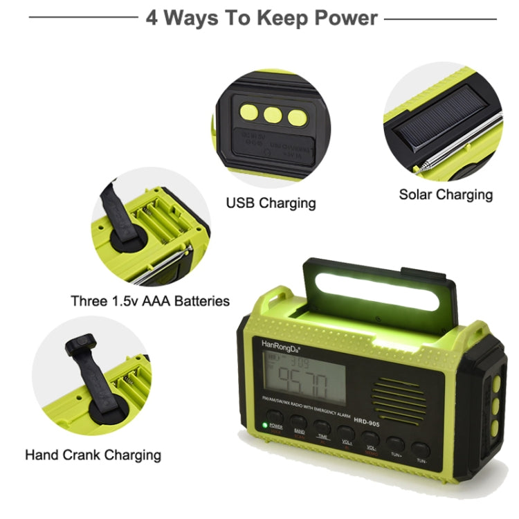 HanRongda HRD-905 Solar Charging LED Lighting Generation Disaster Prevention Emergency Full Band Radio(Army Green)
