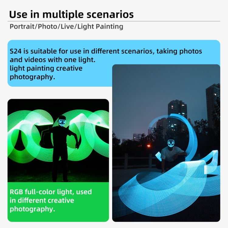 Pixel S24 RGB Fill Light Rod Handheld Portable Color Icelet Outdoor Videos Live Broadcast Studio Camera Stick Lamp(Standard Set+US Plug Adapter)