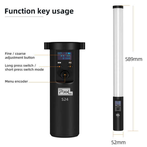 Pixel S24 RGB Fill Light Rod Handheld Portable Color Icelet Outdoor Videos Live Broadcast Studio Camera Stick Lamp(Standard Set+US Plug Adapter)