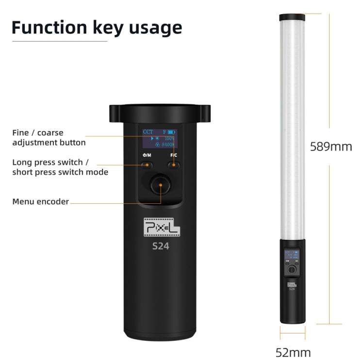 Pixel S24 RGB Fill Light Rod Handheld Portable Color Icelet Outdoor Videos Live Broadcast Studio Camera Stick Lamp(Standard Set+US Plug Adapter)