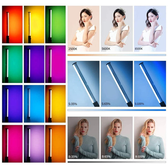 Pixel S24 RGB Fill Light Rod Handheld Portable Color Icelet Outdoor Videos Live Broadcast Studio Camera Stick Lamp(Standard Set+US Plug Adapter)