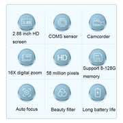 2.88 Inch IPS Screen HD Digital Camera 16X Zoom Portable CCD Camera(White)