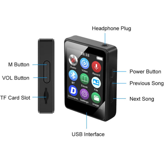 MP3 Music Player Bluetooth 5.0 Ebook Recorder MP4 Walkman 64GB(Black)