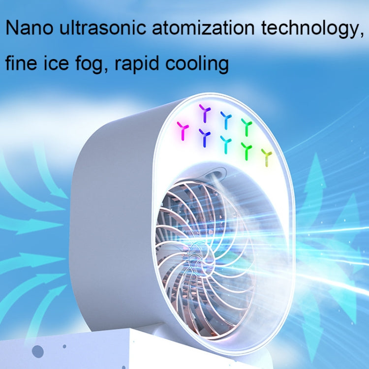 USB Spray Humidification Air Conditioning Fan Small Portable Desktop Air Cooler, Style: Plug-in (White)
