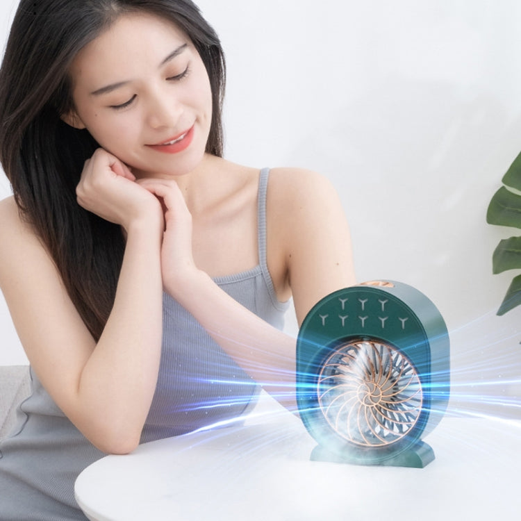 USB Spray Humidification Air Conditioning Fan Small Portable Desktop Air Cooler, Style: Plug-in (Green)