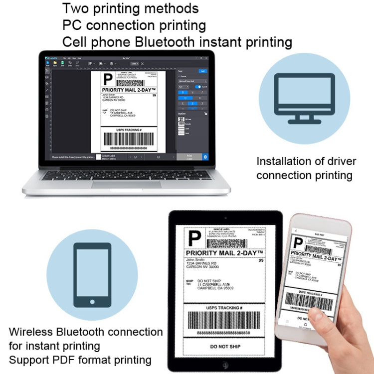 Phomemo PM241-BT Bluetooth Address Label Printer Thermal Shipping Package Label Maker, Size: EU(Silver) - free shipping - PMC TechLife - Order now!