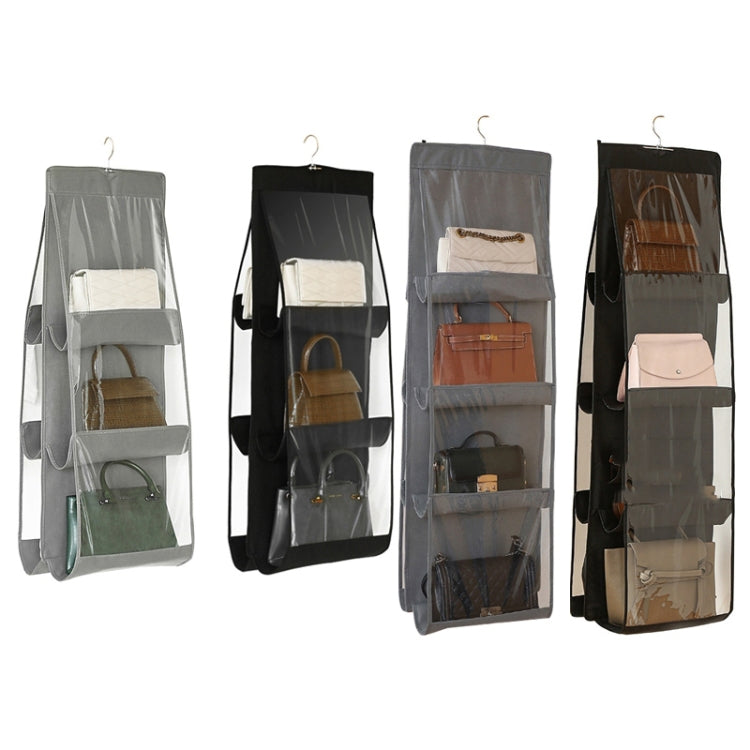 2pcs Double Sided Transparent Storage Bag Bedroom Wardrobe Storage Dustproof Hanging Bag Black 8 Grid - free shipping - PMC TechLife - Order now!