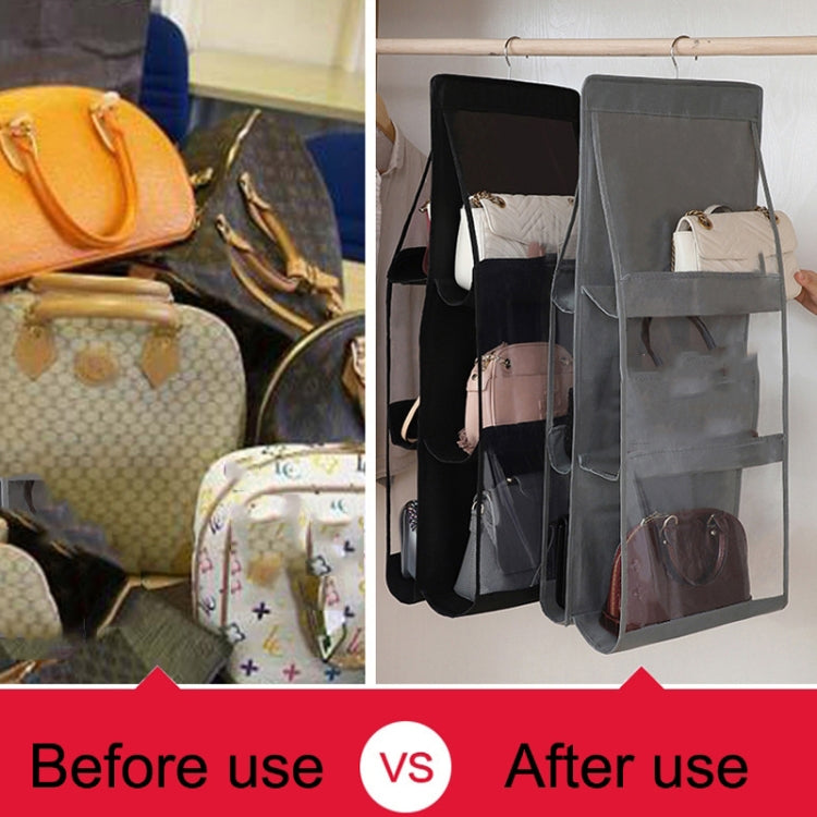 2pcs Double Sided Transparent Storage Bag Bedroom Wardrobe Storage Dustproof Hanging Bag Black 8 Grid - free shipping - PMC TechLife - Order now!