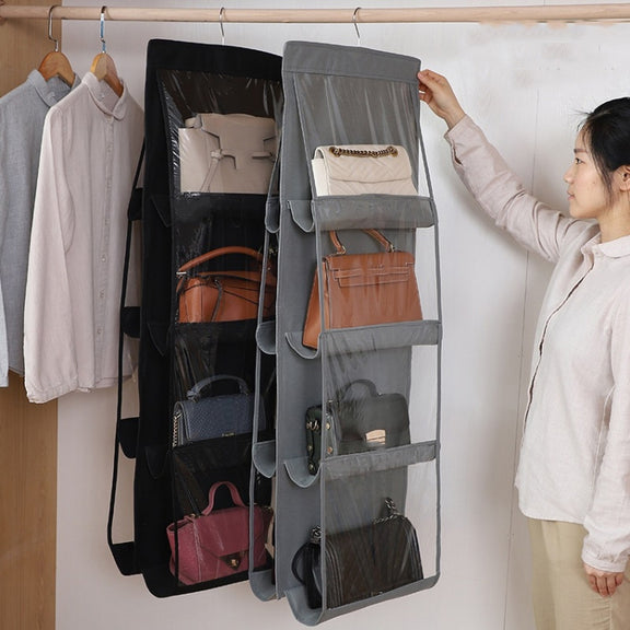 2pcs Double Sided Transparent Storage Bag Bedroom Wardrobe Storage Dustproof Hanging Bag Black 8 Grid
