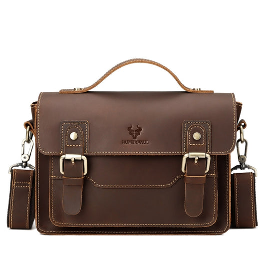 HUMERPAUL Leather Crossbody Bag Men Retro Shoulder Bag Commuter Men Small Square Bag(Brown) - free shipping - PMC Jewellery - Order now!