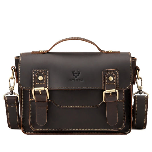 HUMERPAUL Leather Crossbody Bag Men Retro Shoulder Bag Commuter Men Small Square Bag(Coffee) - free shipping - PMC Jewellery - Order now!