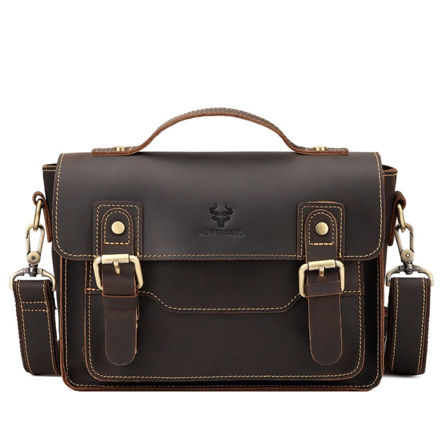 HUMERPAUL Leather Crossbody Bag Men Retro Shoulder Bag Commuter Men Small Square Bag(Coffee)