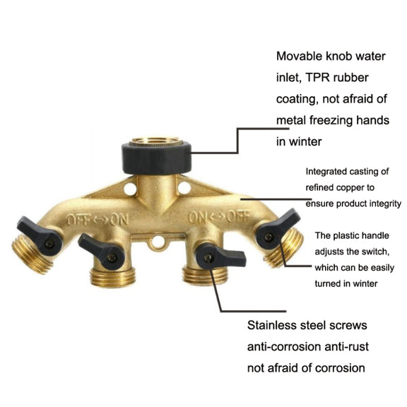 Garden Watering Agricultural Irrigation Family Car Wash Faucet Copper 4-way Ball Valve Water Divider(European Thread)
