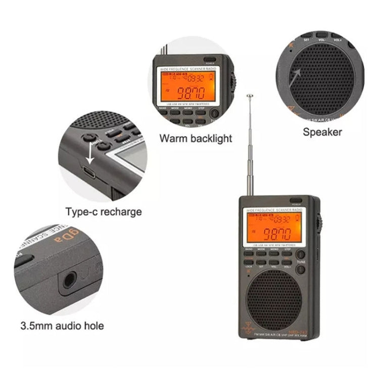 HanRongda HRD-747 Portable Full Band Digital Display High-Frequency Receiving Radio(Silver Gray) - free shipping - PMC Jewellery - Order now!