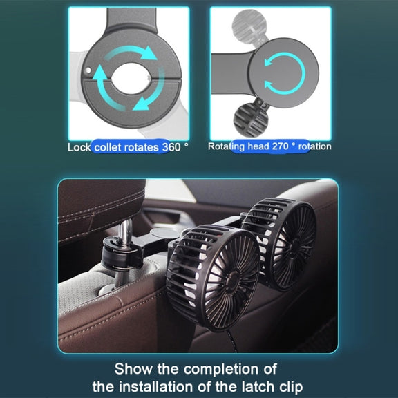 12V/24V Car Rear Seat Back USB Interface Powerful Double-headed Fan(F4207)