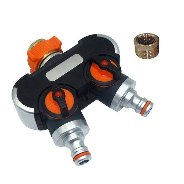 Garden Irrigation And Watering One Pass Two Faucet Water Divider With Copper Adapter