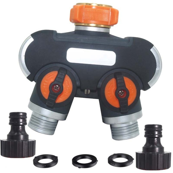 Garden Irrigation And Watering One Pass Two Faucet Water Divider With Thread European Connector+Plastic Nipple Connector
