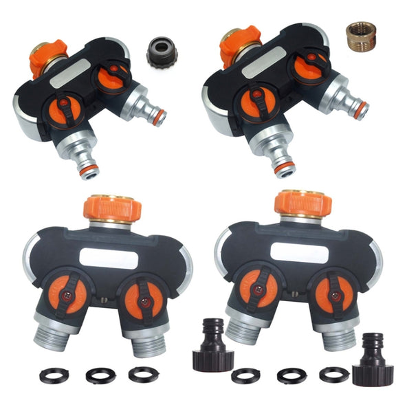 Garden Irrigation And Watering One Pass Two Faucet Water Divider With Copper Adapter
