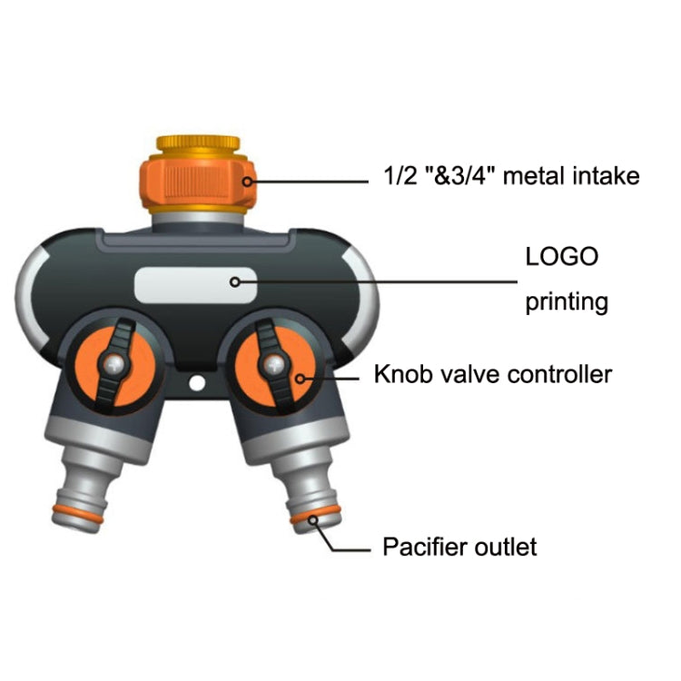 Garden Irrigation And Watering One Pass Two Faucet Water Divider With Thread European Connector+Plastic Nipple Connector