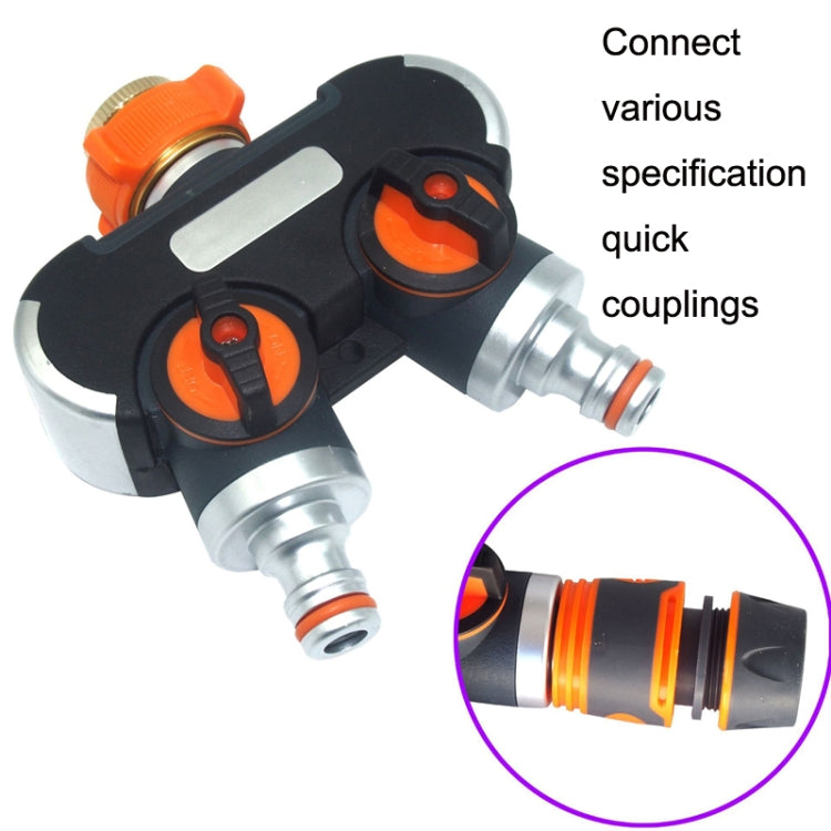 Garden Irrigation And Watering One Pass Two Faucet Water Divider With Copper Adapter