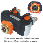 Garden Irrigation And Watering One Pass Two Faucet Water Divider With Copper Adapter