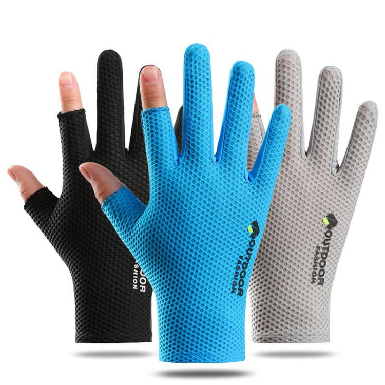 Cycling Thin Sunscreen UV Protection Mesh Breathable Ice Silk Two-finger Gloves(Black) - Cycling Gloves by PMC TechLife | Online Shopping South Africa | PMC TechLife