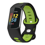 For Fitbit Charge 5 Smart Watch Sports Water-resistant Two-Color Silicone Band(Black Green)