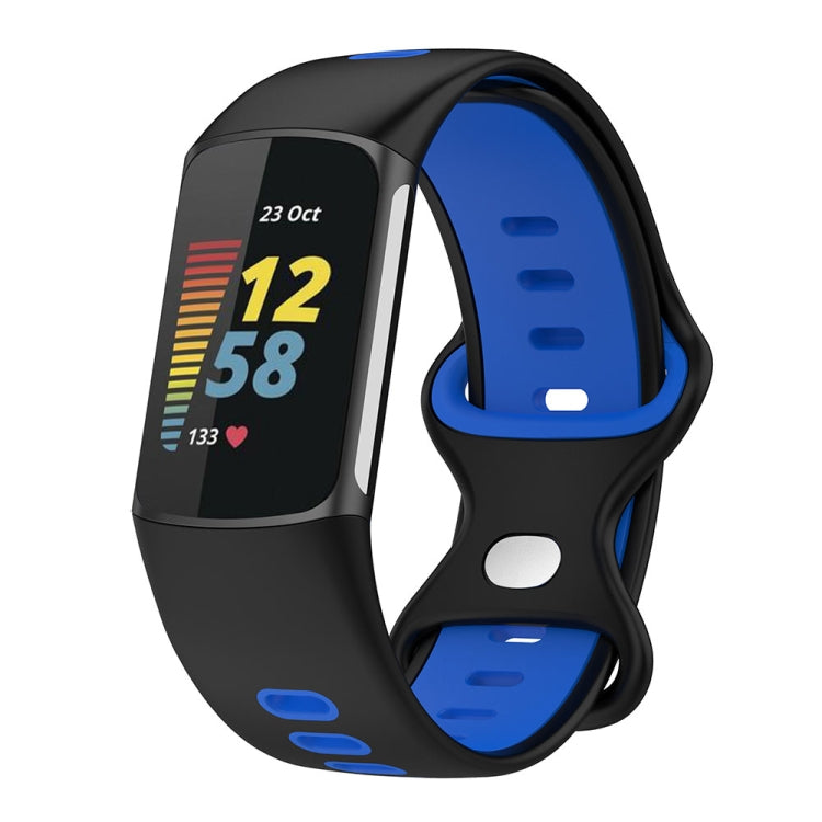 For Fitbit Charge 5 Smart Watch Sports Waterproof Two-Color Silicone Band(Black Blue) - Watch Bands by PMC TechLife | Online Shopping South Africa | PMC TechLife | Buy Now Pay Later Mobicred