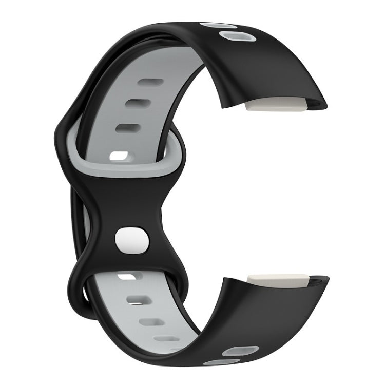 For Fitbit Charge 5 Smart Watch Sports Water-resistant Two-Color Silicone Band(Black Gray)