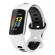 For Fitbit Charge 5 Smart Watch Sports Water-resistant Two-Color Silicone Band(White Black)