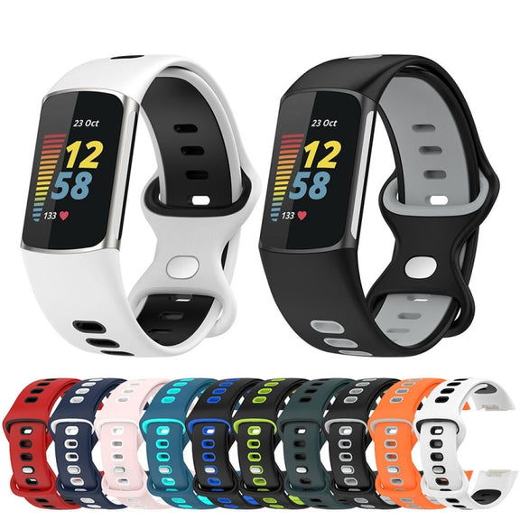 For Fitbit Charge 5 Smart Watch Sports Water-resistant Two-Color Silicone Band(Black Gray)