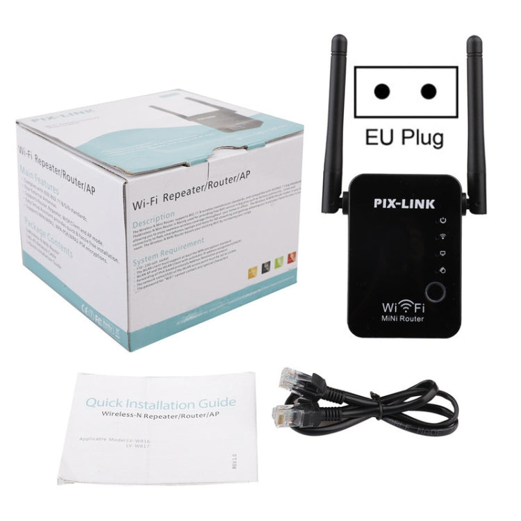 PIX-LINK 2.4G 300Mbps WiFi Signal Amplifier Wireless Router Dual Antenna Repeater(AU Plug)