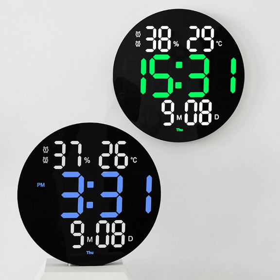 10-Inch Led Digital Wall Clock 2-Color Large Screen Electronic Clock With Temperature Display(Green)