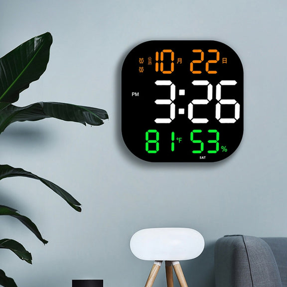 13-Inch LED Acrylic Electronic Clock Large-Screen Square Wall Clock With Timing Temperature Humidity(6632 White Blue)