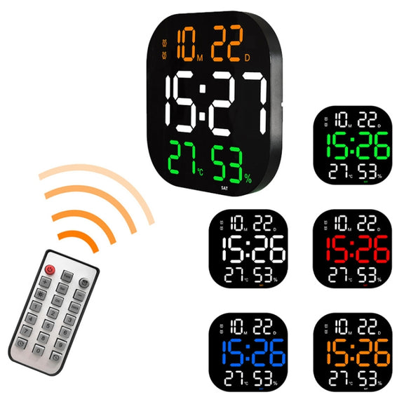13-Inch LED Acrylic Electronic Clock Large-Screen Square Wall Clock With Timing Temperature Humidity(6632 White Blue)