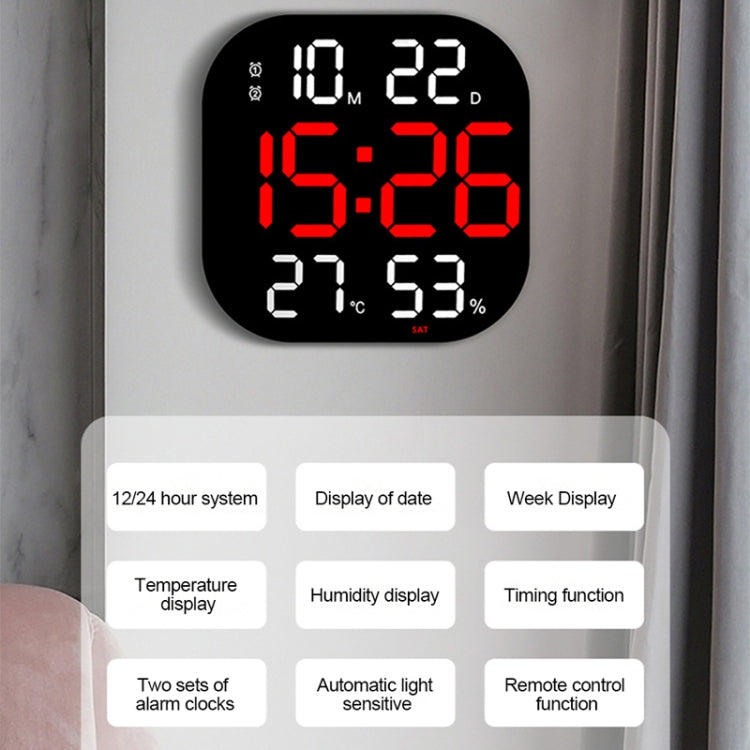 13-Inch LED Acrylic Electronic Clock Large-Screen Square Wall Clock With Timing Temperature Humidity(6632 White Blue)