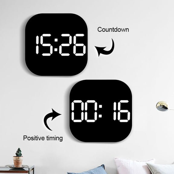13-Inch LED Acrylic Electronic Clock Large-Screen Square Wall Clock With Timing Temperature Humidity(6632 White Blue)