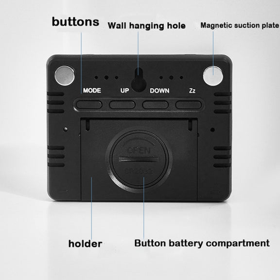 Magnetic LCD Digital Aalarm Clock Large Screen With Temperature Humidity Display(9905 White)
