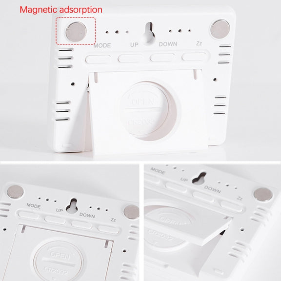 Magnetic LCD Digital Aalarm Clock Large Screen With Temperature Humidity Display(8280 White)